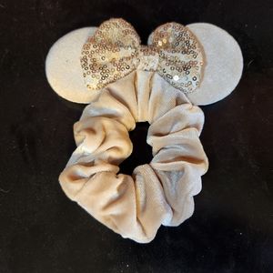 Never Worn - Mouse Ears Scrunchie. Glitter Bow.